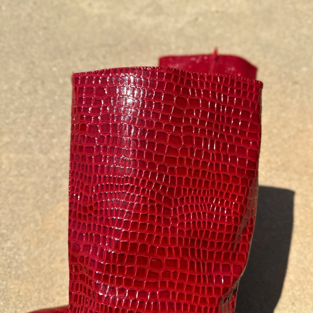 New Red Crocodile Croc Embossed Knee High Boots Pointed Toe Stiletto Heel Zipper - Picture 9 of 9